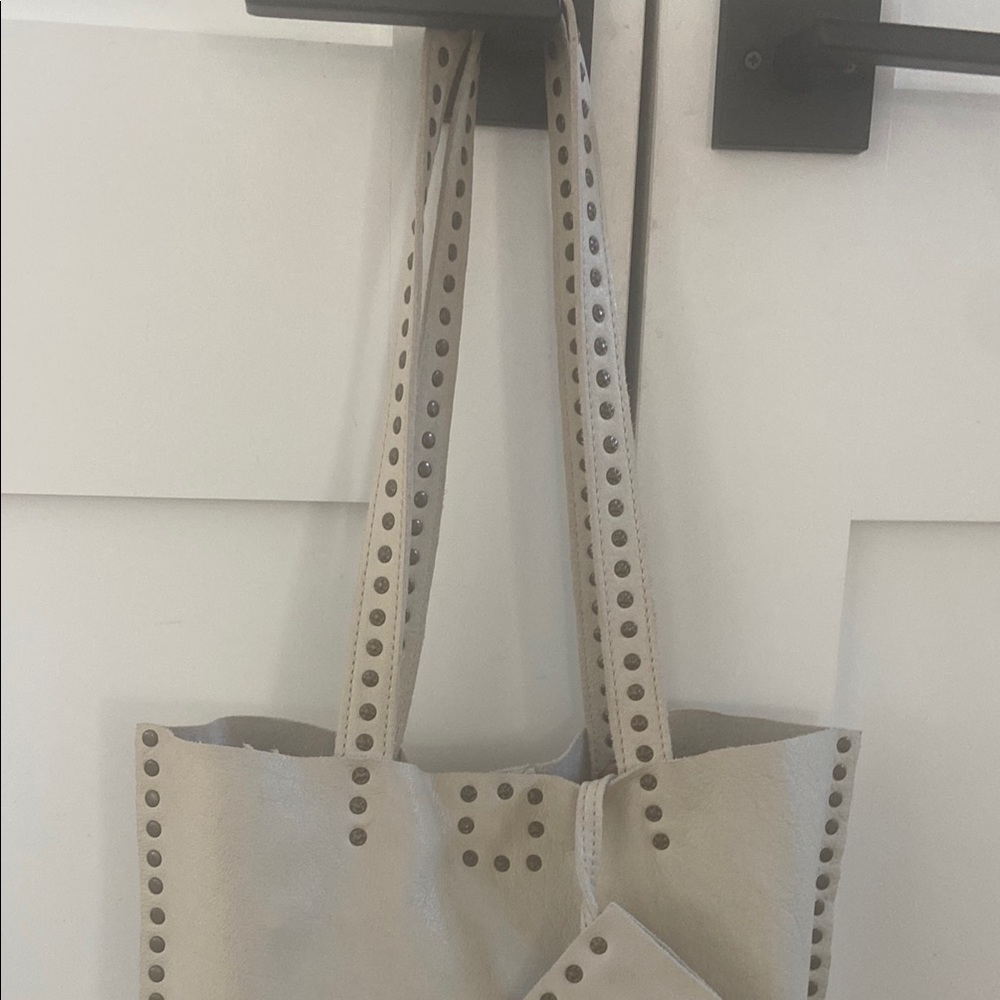 Cream Studded Tote with Chain Straps - Picture 3 of 16